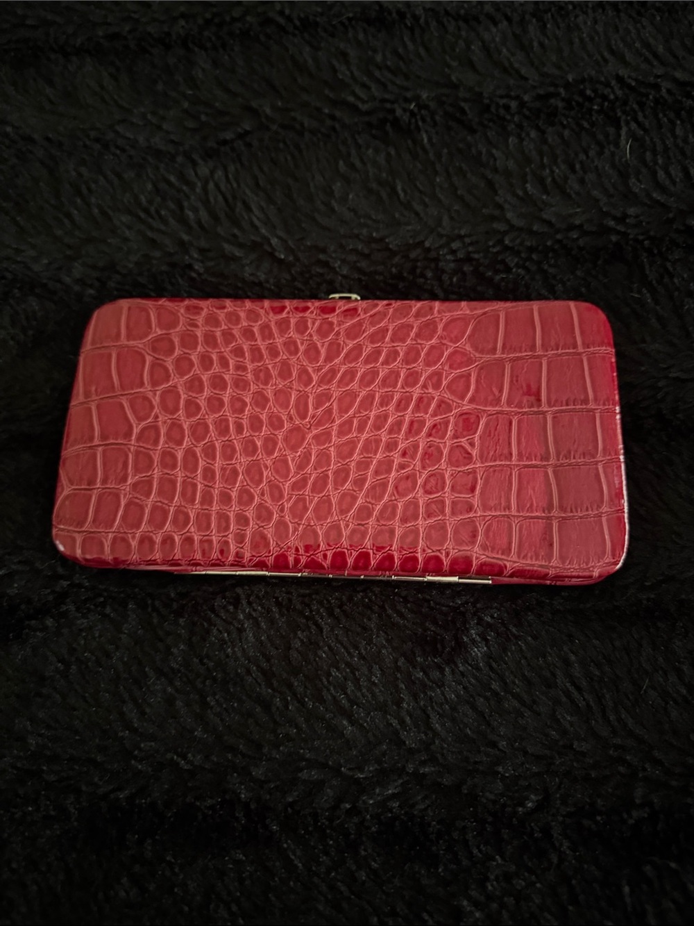 New Women's Red Wine Croc Embossed Clutch Wallet Hard Shell